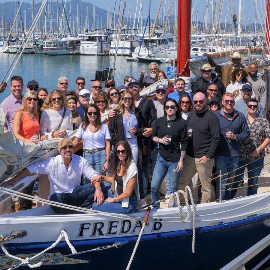 Image ad A, square crop: EO Sacramento members on a sailing boat